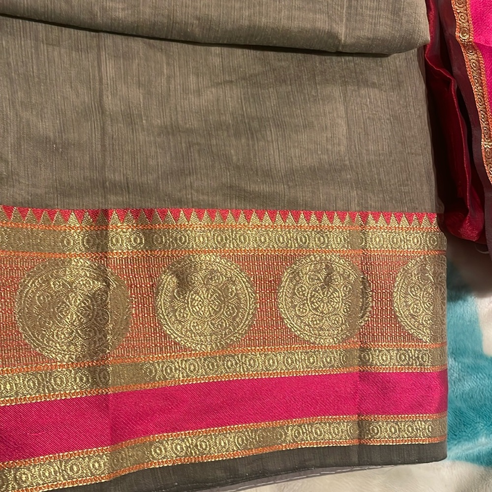 Grey and pink saree